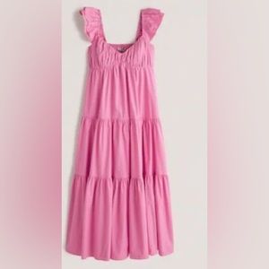 Abercrombie Ruffle Sleeve Poplin Midaxi Dress - Pink, Size Large, Petite